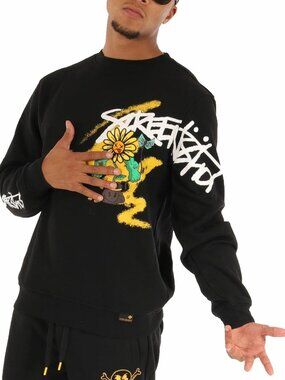 Screenshot Daisy Graffiti Graphic Crewneck Sweatshirt Size Medium Black NWT